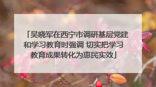 吴晓军在西宁市调研基层党建和学习教育时强调 切实把学习教育成果转化为惠民实效