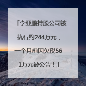 李亚鹏持股公司被执行约244万元，一个月前因欠税561万元被公告！