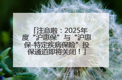 注意啦：2025年度“沪惠保”与“沪惠保-特定疾病保险”投保通道即将关闭！