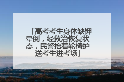 高考考生身体缺钾晕倒，经救治恢复状态，民警抬着轮椅护送考生进考场